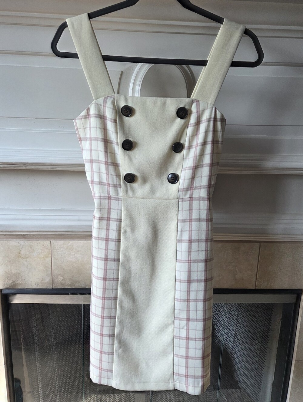 Cecil McBEE Cream Pink Plaid Jumper Dress Pinafore Mini Kawaii J-Fashion Size M